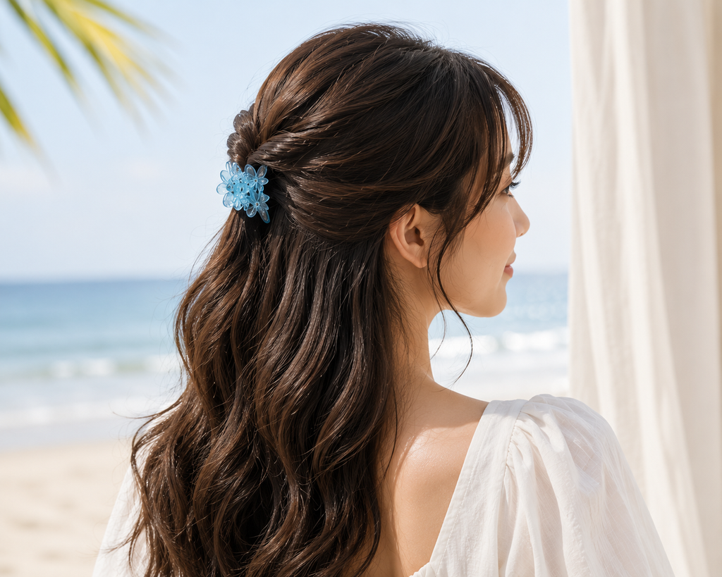 Mini Bloom Floral Hair Claw Clip | Cute Transparent Hair Clip for Women & Girls