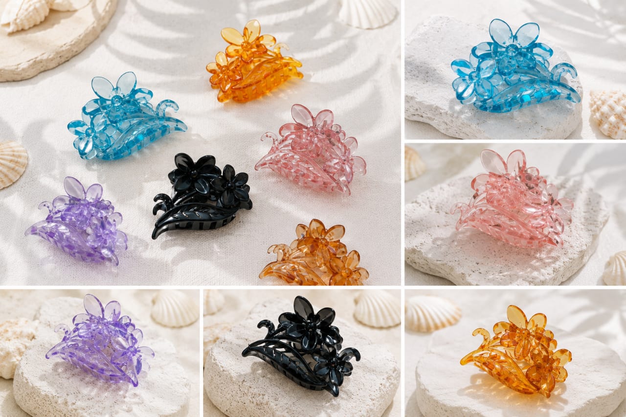 Mini Bloom Floral Hair Claw Clip | Cute Transparent Hair Clip for Women & Girls